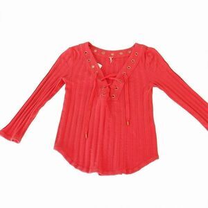 Free People peachy pink L/S laced top